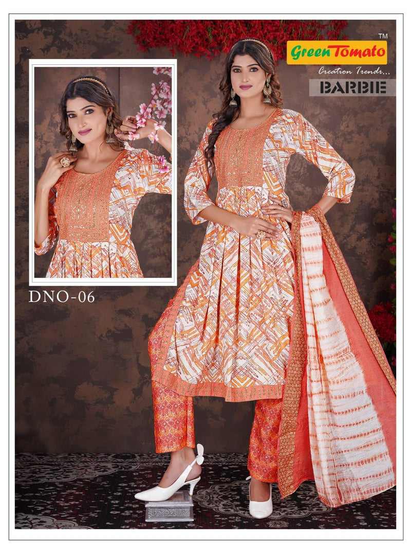 Green Tomato Barbie Vol 1 Rayon Nayra Style Designer Kurtis