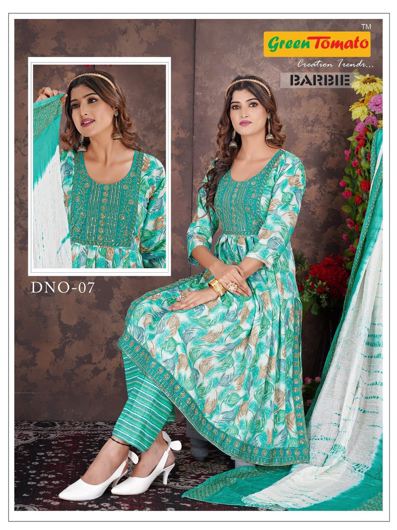 Green Tomato Barbie Vol 1 Rayon Nayra Style Designer Kurtis