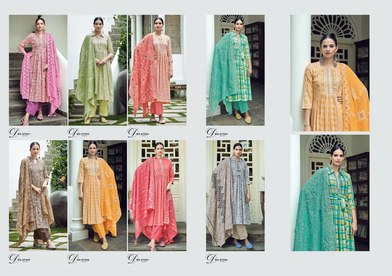 Radhika Fashion Azara Barfi Cotton Print With Fancy Neck Work Designer Suits