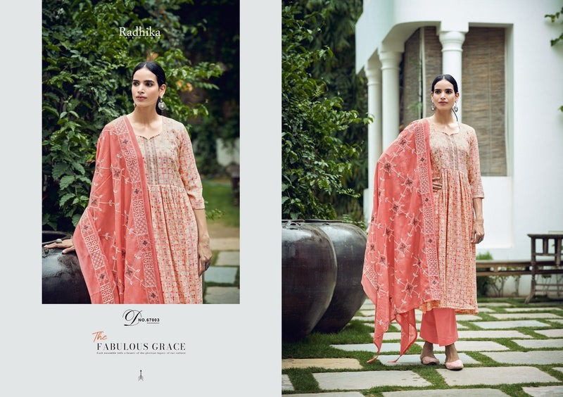 Radhika Fashion Azara Barfi Cotton Print With Fancy Neck Work Designer Suits