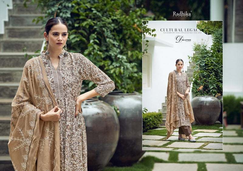 Radhika Fashion Azara Barfi Cotton Print With Fancy Neck Work Designer Suits