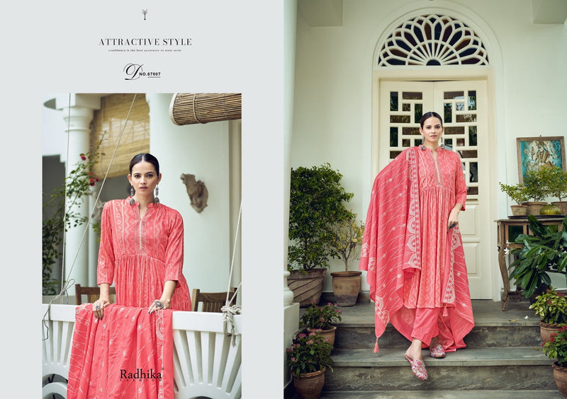 Radhika Fashion Azara Barfi Cotton Print With Fancy Neck Work Designer Suits