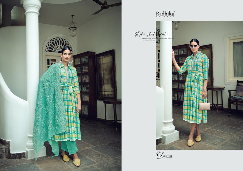 Radhika Fashion Azara Barfi Cotton Print With Fancy Neck Work Designer Suits