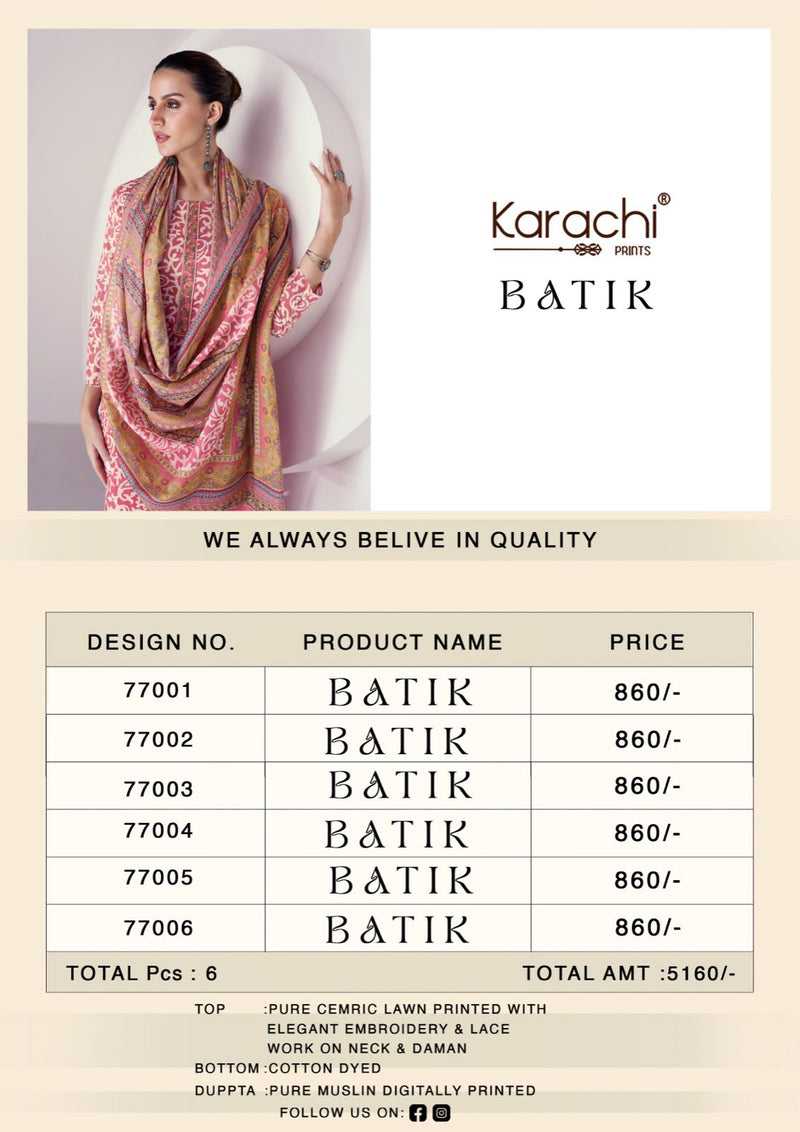 Kesar Karachi Prints Batik Lawn Cotton Print With Embroidery Work Salwar Suit
