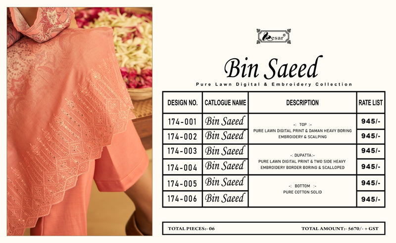 Kesar Bin Saeed Lawn Digital Print Daman Heavy Boring Embroidery Scalping Fancy Partywear Salwar Suits