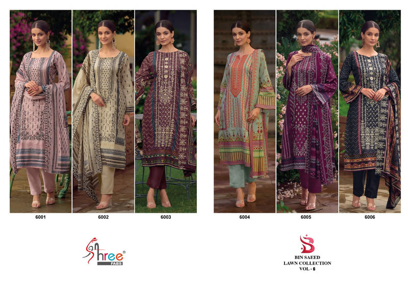 Shree Fabs Bin Saeed Lawn Collection Vol 6 Lawn Cotton Print With Embroidery Salwar Kameez