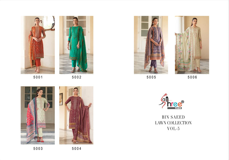 Shree Fab Bin Saeed Vol 5 Lawn Print Exclusive Heavy Self Embroidery Work Fancy Designer Partywear Salwar Suits