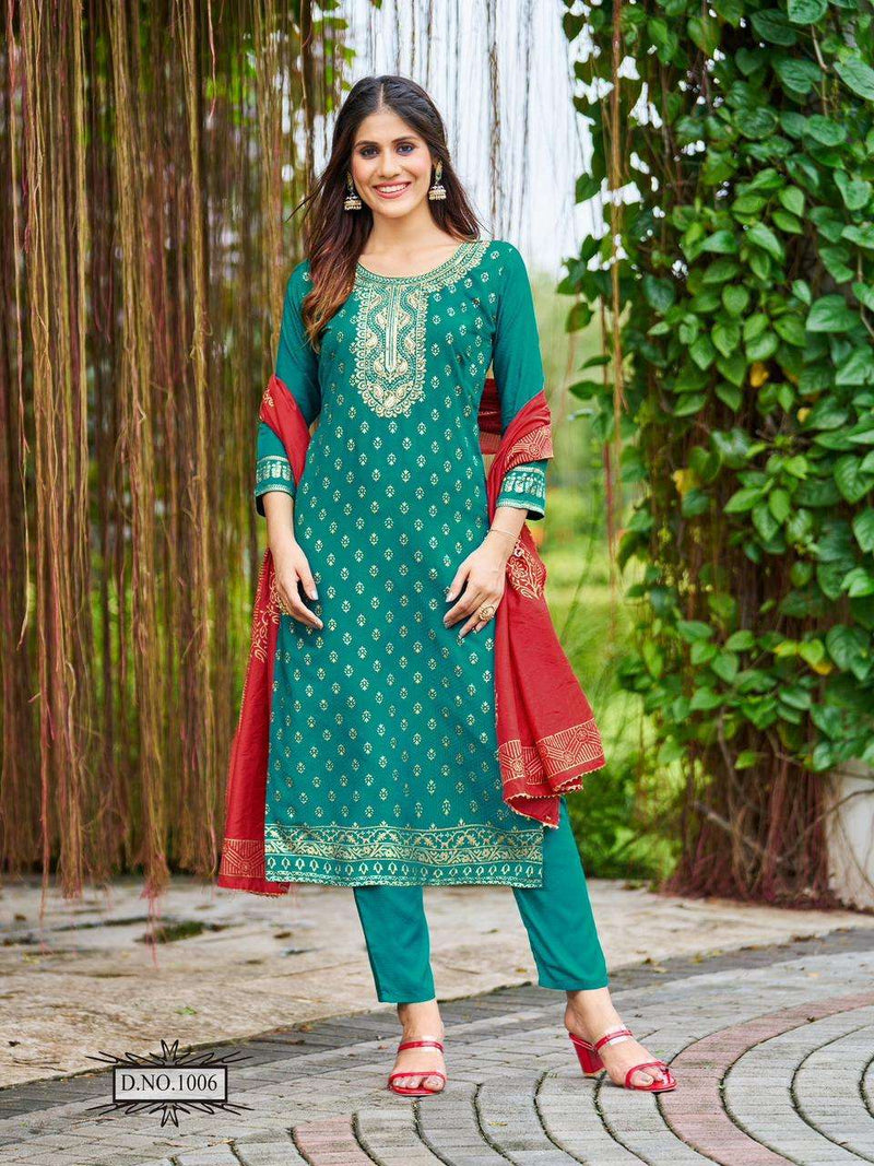 Blue Hills Jawani Viscose Foil Printed With Embroidery Work Fancy Kurti Collection