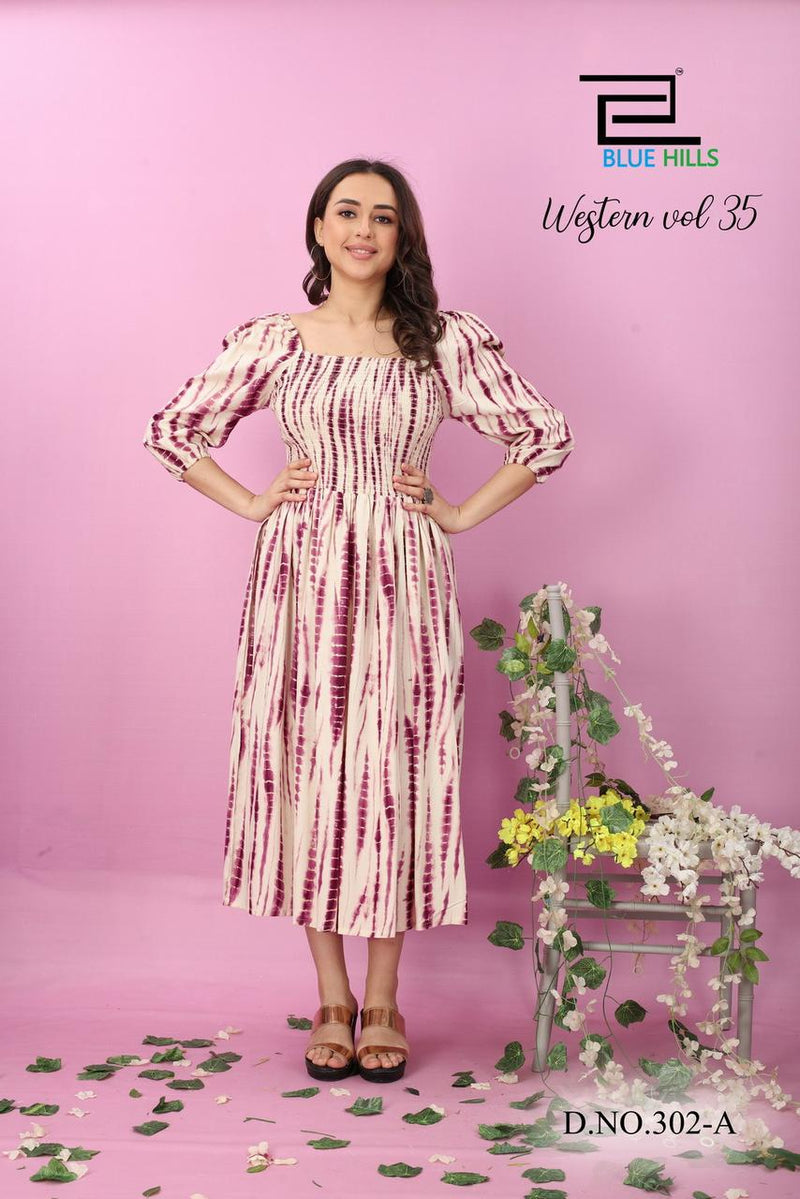Blue Hills Western Vol 35 Rayon Smoke Pattern Fancy Gown Kurtis