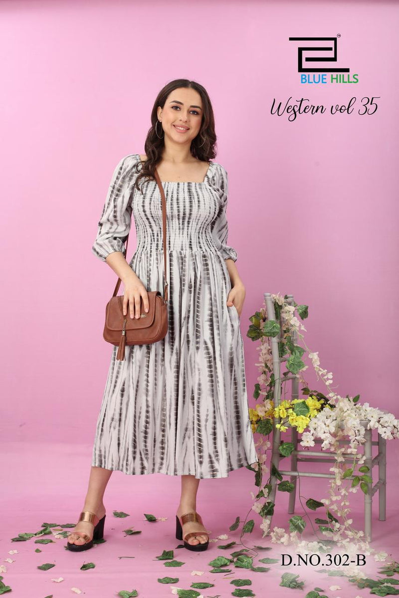 Blue Hills Western Vol 35 Rayon Smoke Pattern Fancy Gown Kurtis