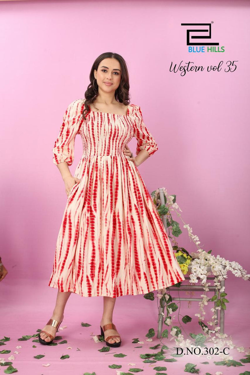 Blue Hills Western Vol 35 Rayon Smoke Pattern Fancy Gown Kurtis