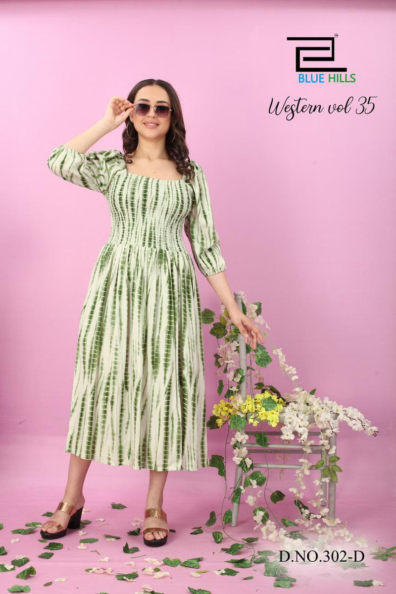 Blue Hills Western Vol 35 Rayon Smoke Pattern Fancy Gown Kurtis
