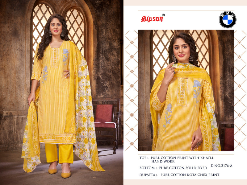 Bipson Fashion Bmw 2176 Cotton Print With Fancy Hand Work Designer Unstitched Suits