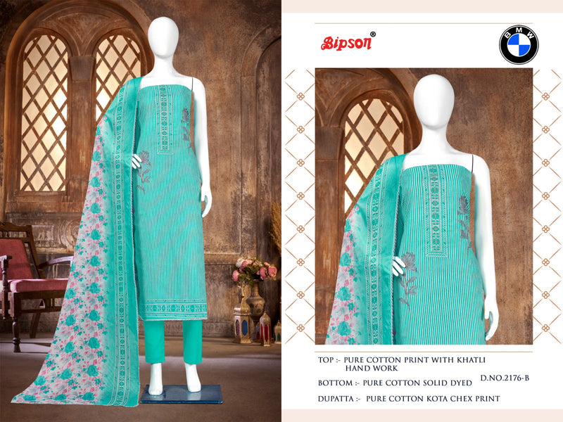 Bipson Fashion Bmw 2176 Cotton Print With Fancy Hand Work Designer Unstitched Suits