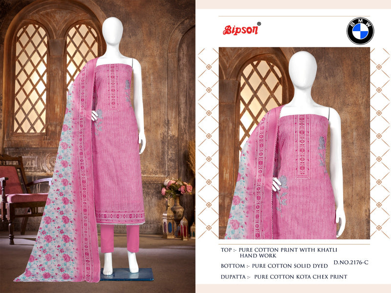 Bipson Fashion Bmw 2176 Cotton Print With Fancy Hand Work Designer Unstitched Suits
