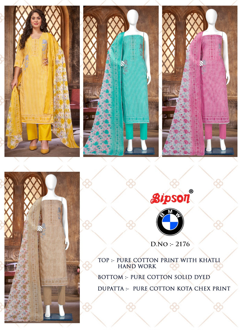 Bipson Fashion Bmw 2176 Cotton Print With Fancy Hand Work Designer Unstitched Suits