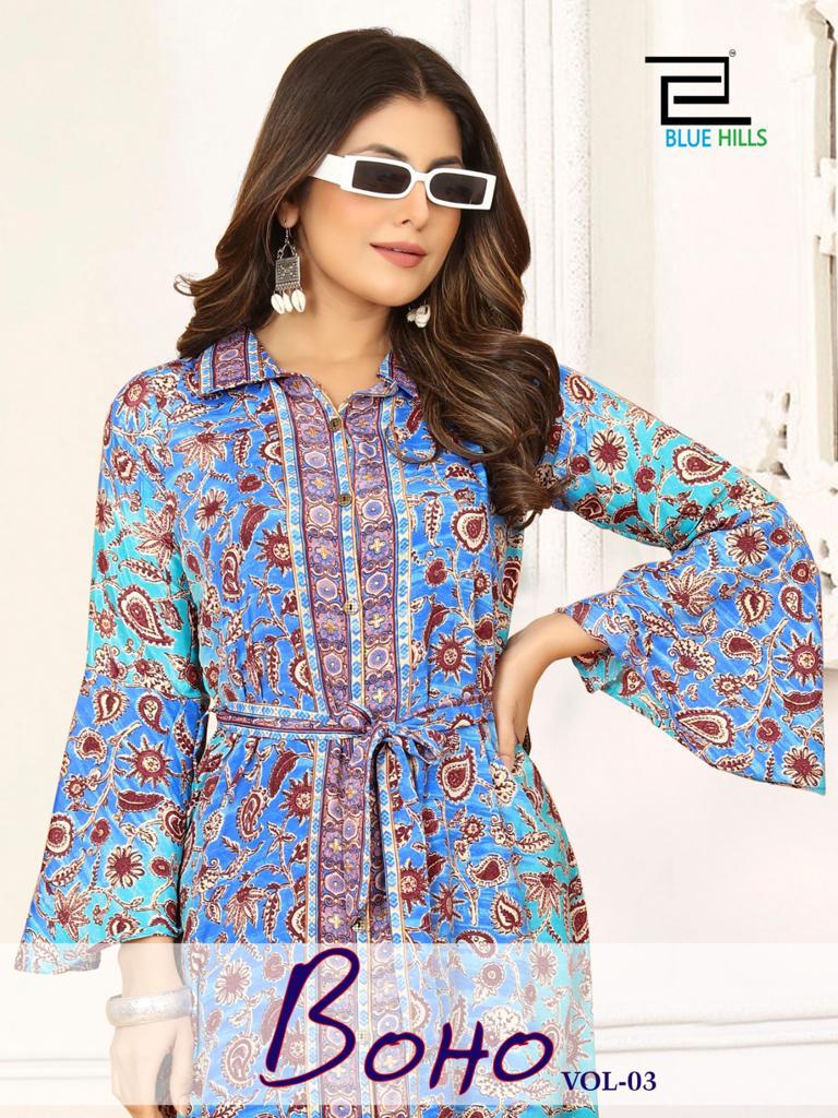 Blue Hills Boho Vol 3 Crepe Heavy Printed Long Kurti Collection