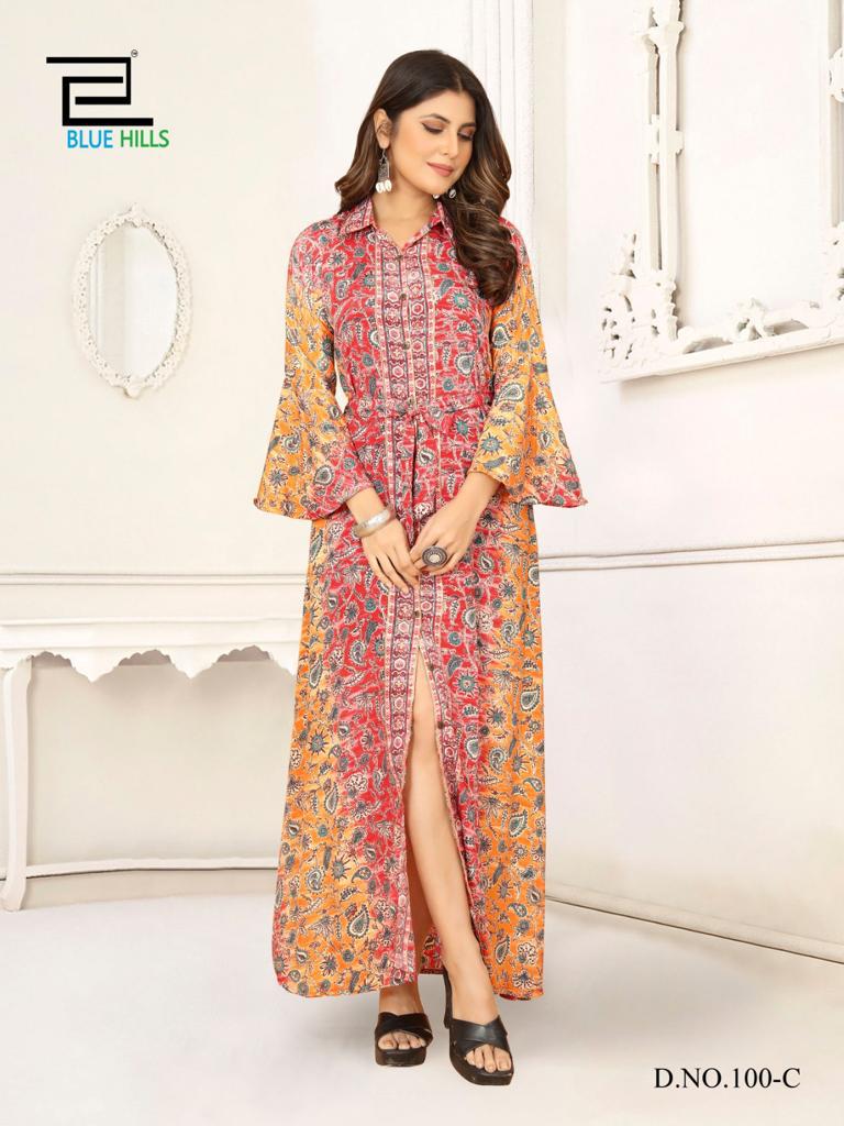 Blue Hills Boho Vol 3 Crepe Heavy Printed Long Kurti Collection
