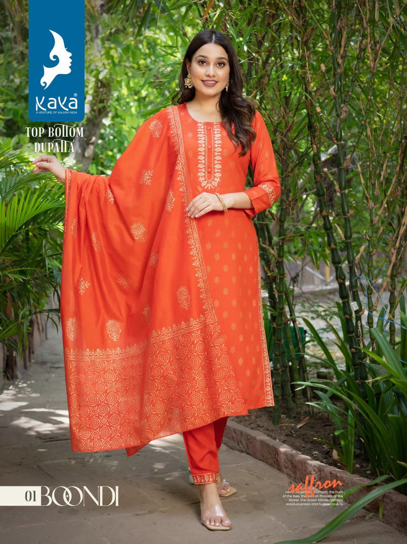 Kaya Boondi Rayon Gold Print Designer Fancy Kurti Combo Set