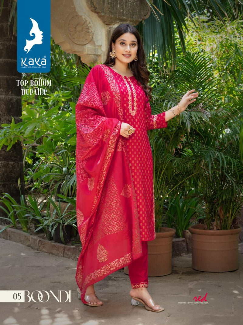 Kaya Boondi Rayon Gold Print Designer Fancy Kurti Combo Set