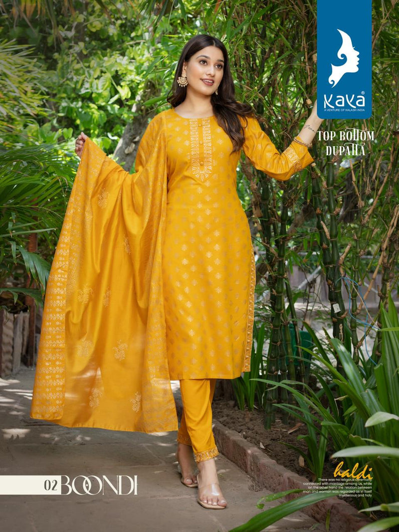 Kaya Boondi Rayon Gold Print Designer Fancy Kurti Combo Set