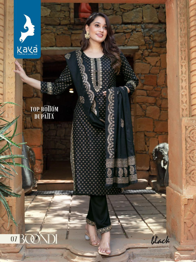 Kaya Boondi Rayon Gold Print Designer Fancy Kurti Combo Set