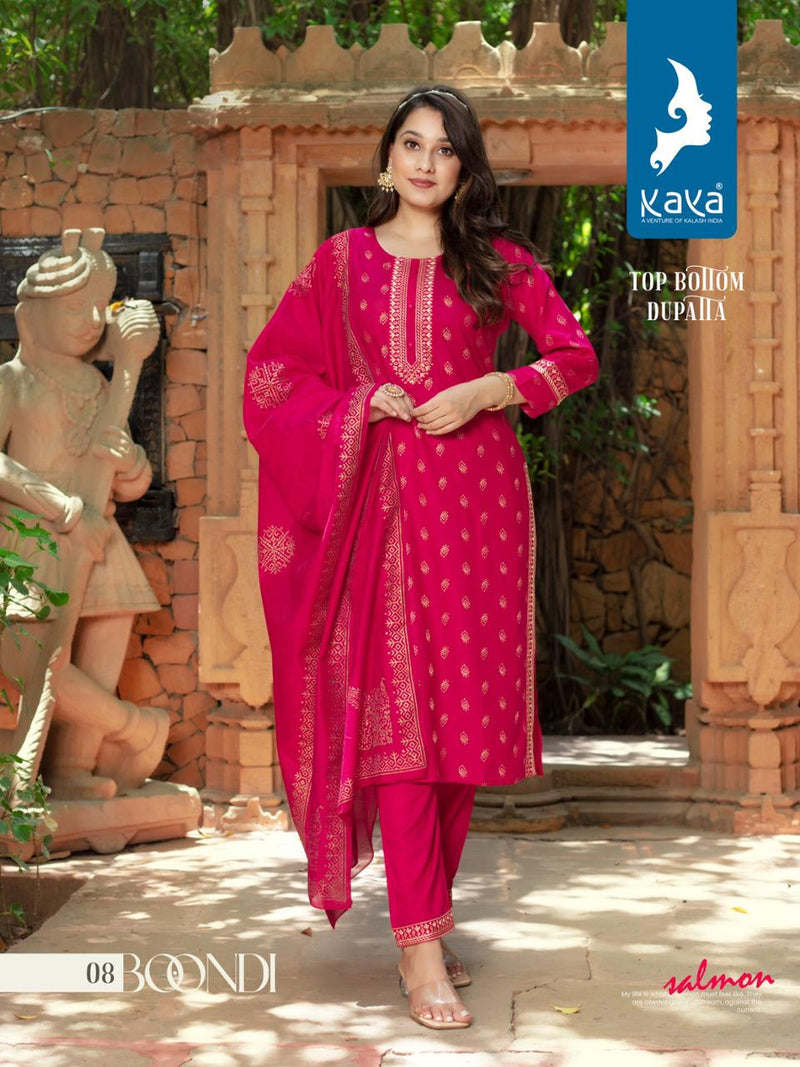 Kaya Boondi Rayon Gold Print Designer Fancy Kurti Combo Set