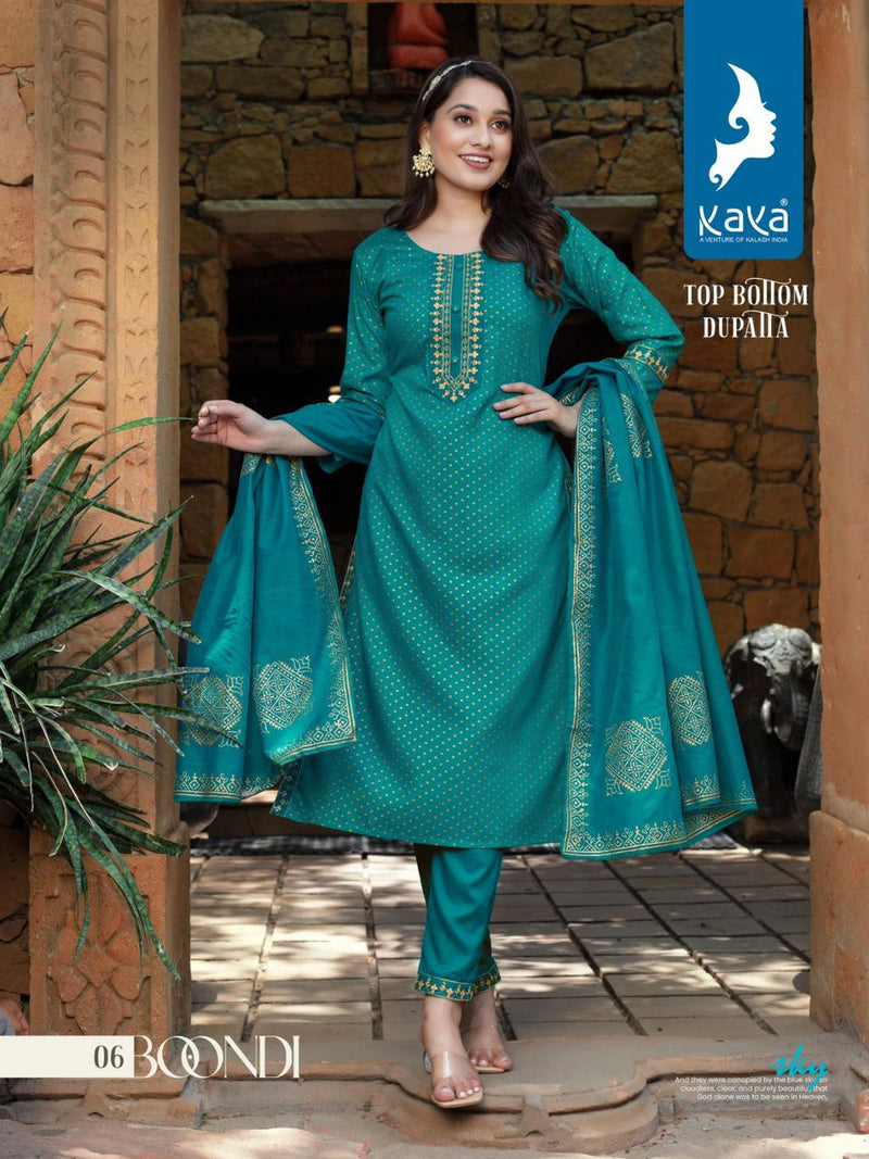 Kaya Boondi Rayon Gold Print Designer Fancy Kurti Combo Set