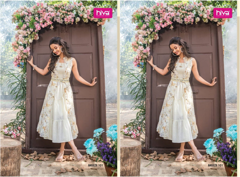 Hiva Designer Breeze Cotton Fancy Kurti With Digital Print Shifli Work Jacket