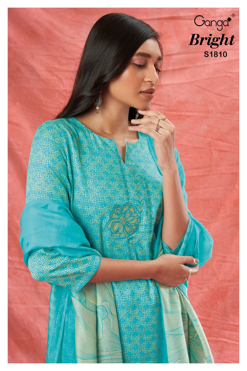 Ganga Bright 1810 Silk Cotton Printed With Embroidery Work Suits