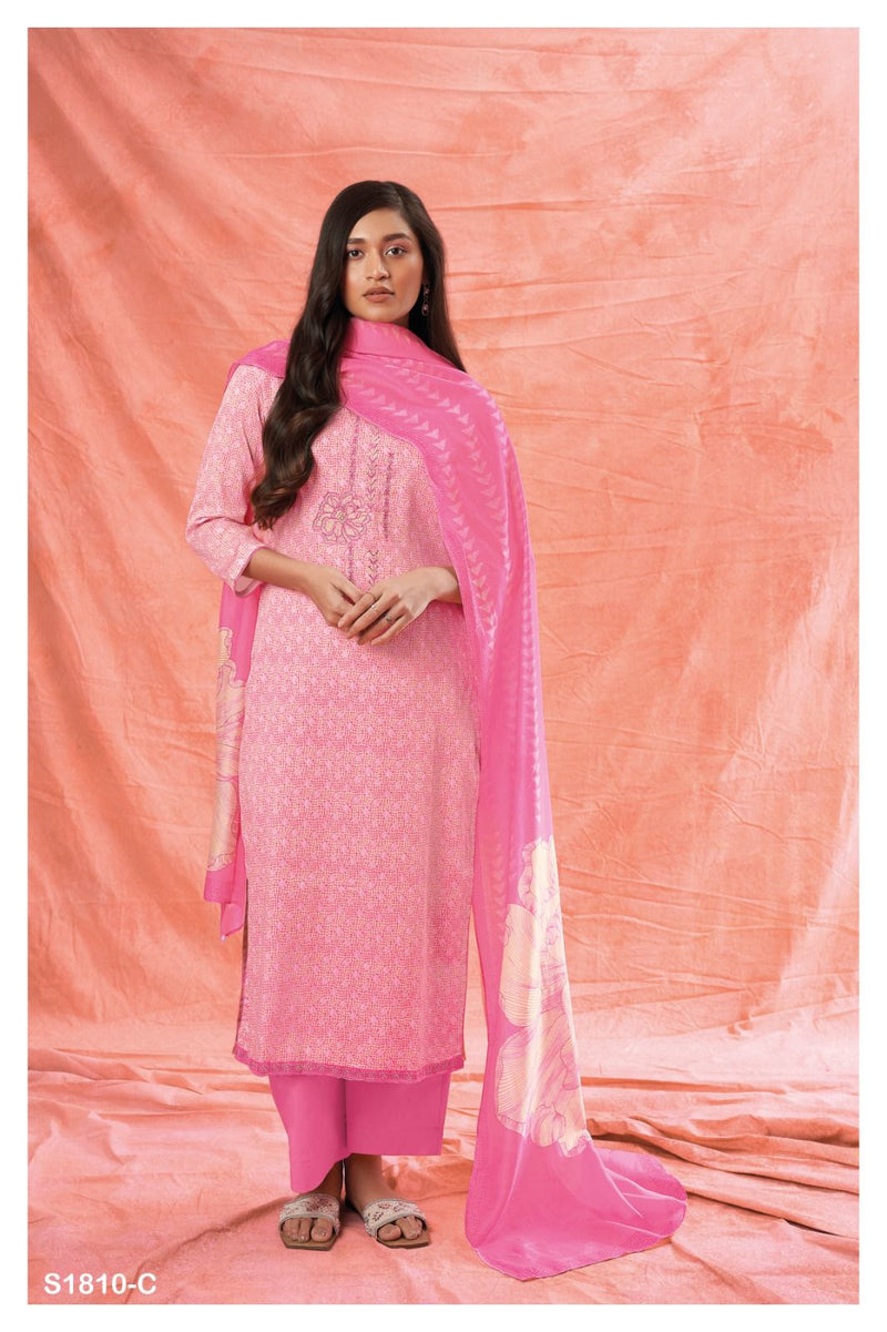 Ganga Bright 1810 Silk Cotton Printed With Embroidery Work Suits