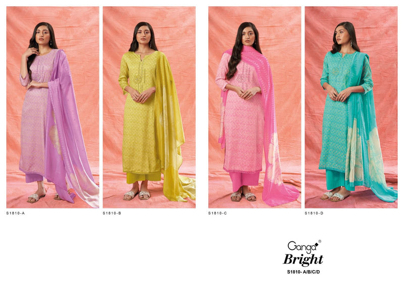 Ganga Bright 1810 Silk Cotton Printed With Embroidery Work Suits