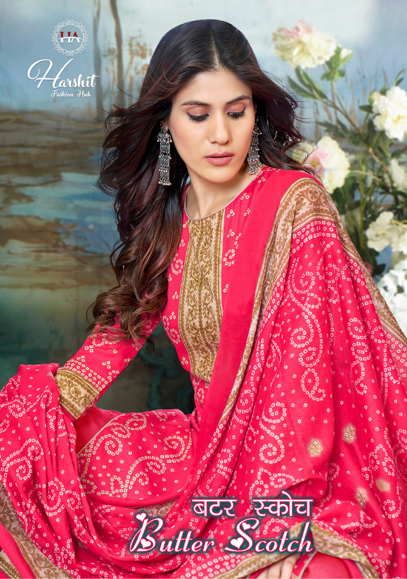Harshit Fashion Hub Butter Scotch Cotton Bandhani Print Swarovski Diamond Work Casual Wear Salwar Suits