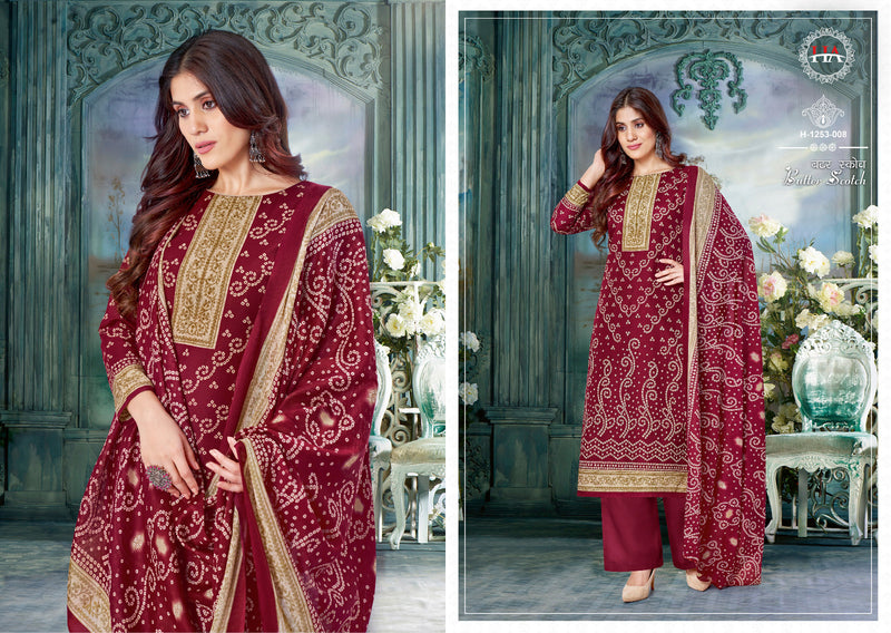 Harshit Fashion Hub Butter Scotch Cotton Bandhani Print Swarovski Diamond Work Casual Wear Salwar Suits