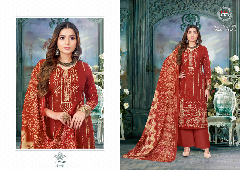 Harshit Fashion Hub Butter Scotch Cotton Bandhani Print Swarovski Diamond Work Casual Wear Salwar Suits