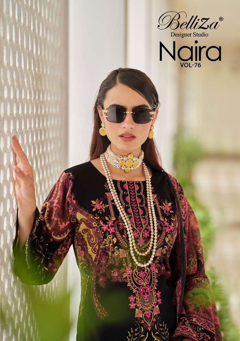 Belliz Designer Naira Vol 76 Pure Cotton Digital Print Self Embroidery Work Salwar Suit