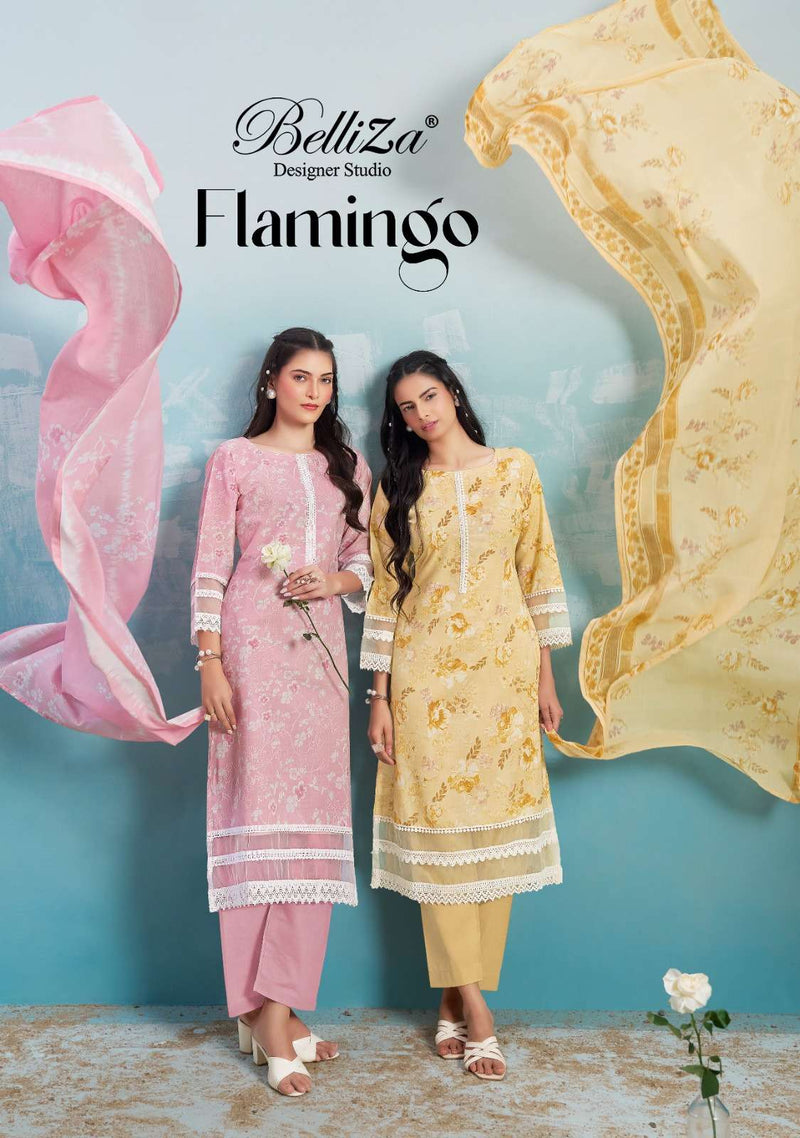 Belliza Designer Studio Flamingo Pure Cotton Embroidered Work Salwar Suit