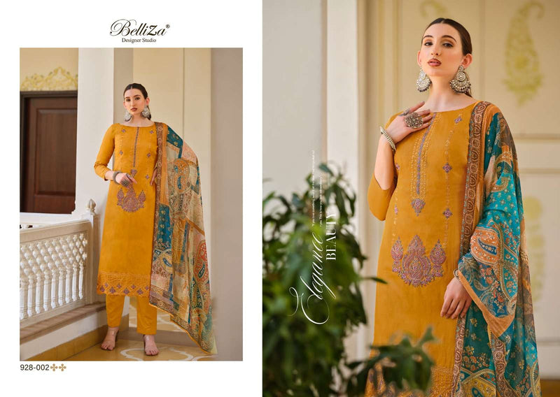Belliza Designer Studio Jashn E Ishq Vol 9 Jam Cotton With Designer Embroidery Work Heavy Daman Boring Work With Scalloping Salwar Suit