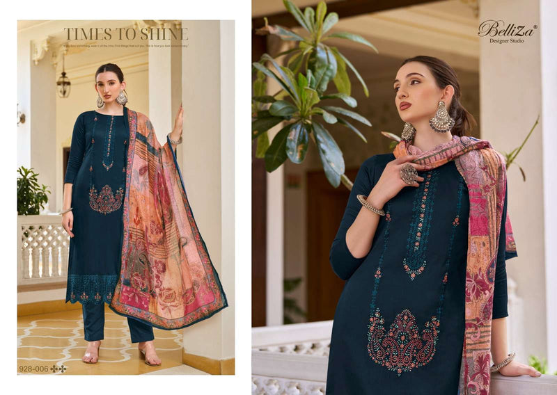 Belliza Designer Studio Jashn E Ishq Vol 9 Jam Cotton With Designer Embroidery Work Heavy Daman Boring Work With Scalloping Salwar Suit