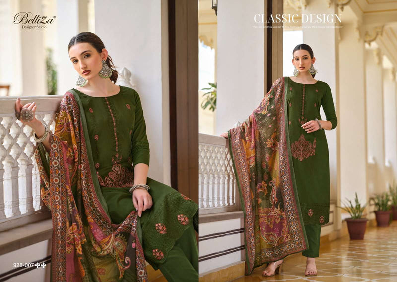 Belliza Designer Studio Jashn E Ishq Vol 9 Jam Cotton With Designer Embroidery Work Heavy Daman Boring Work With Scalloping Salwar Suit