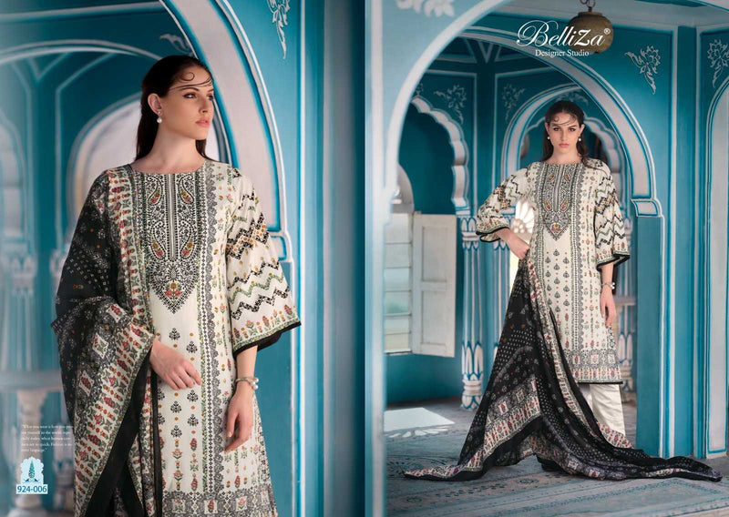 Belliza Designer Studio Naira Black And White Pure Cotton Digital Prints With Exclusive Heavy Self Embroidery Salwar Kameez