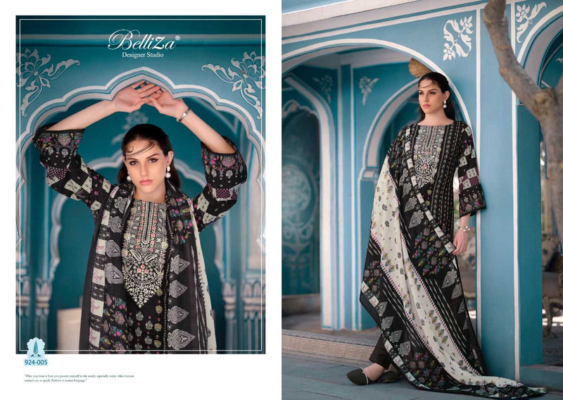 Belliza Designer Studio Naira Black And White Pure Cotton Digital Prints With Exclusive Heavy Self Embroidery Salwar Kameez