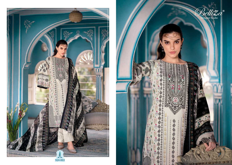 Belliza Designer Studio Naira Black And White Pure Cotton Digital Prints With Exclusive Heavy Self Embroidery Salwar Kameez