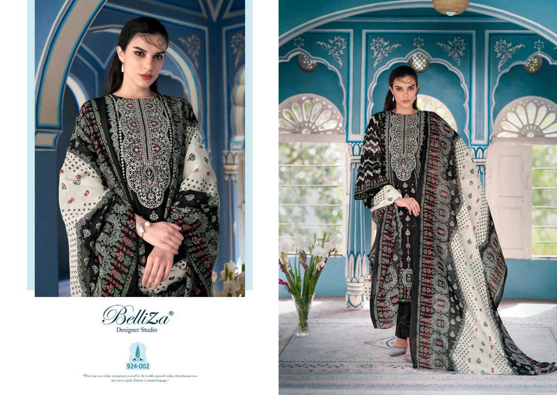 Belliza Designer Studio Naira Black And White Pure Cotton Digital Prints With Exclusive Heavy Self Embroidery Salwar Kameez