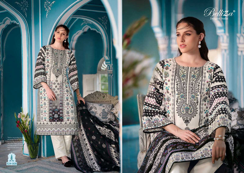 Belliza Designer Studio Naira Black And White Pure Cotton Digital Prints With Exclusive Heavy Self Embroidery Salwar Kameez