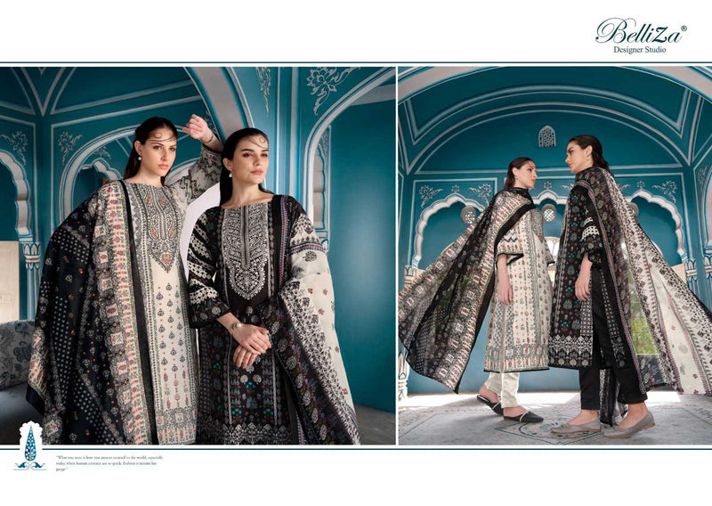 Belliza Designer Studio Naira Black And White Pure Cotton Digital Prints With Exclusive Heavy Self Embroidery Salwar Kameez