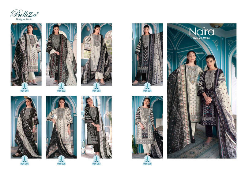 Belliza Designer Studio Naira Black And White Pure Cotton Digital Prints With Exclusive Heavy Self Embroidery Salwar Kameez
