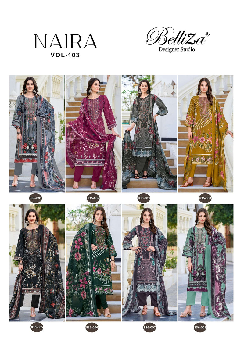 Belliza Designer Studio Naira Vol 103 Pure Cotton Fancy Embroidered Salwar Kameez