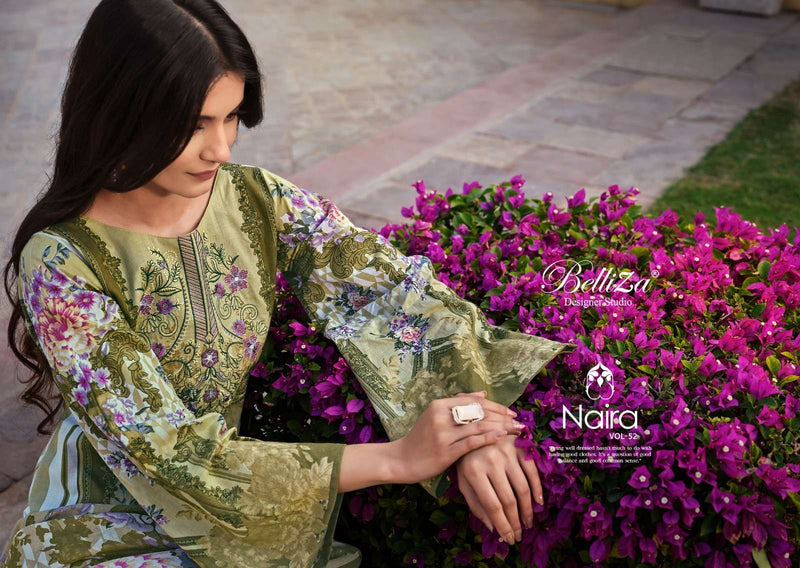 Belliza Designer Studio Naira Vol 52 Cotton Digital Prints With Exclusive Heavy Self Embroidery Salwar Kameez