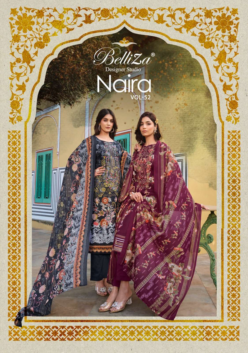 Belliza Designer Studio Naira Vol 52 Cotton Digital Prints With Exclusive Heavy Self Embroidery Salwar Kameez